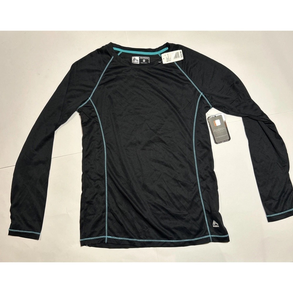 NWT RBX Women's Long Sleeve Performance Shirt Medium Black Teal Raglan Top
